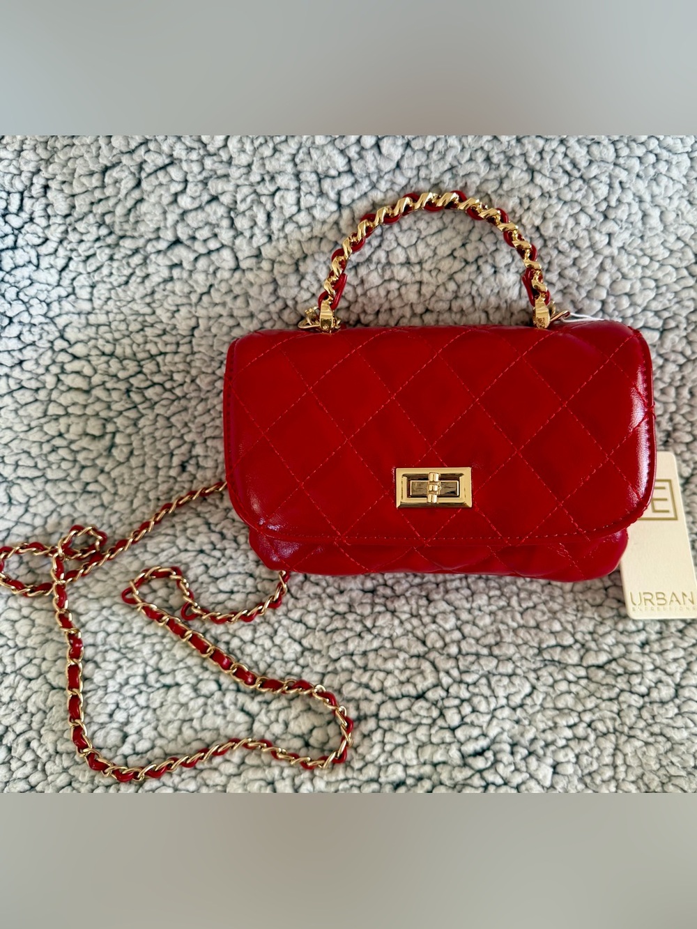 Urban Expressions Red Quilted Crossbody Bag with Gold Chain